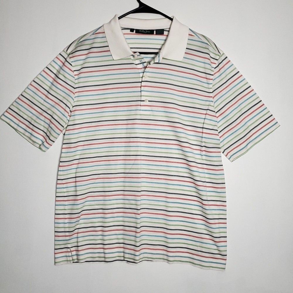 Bobby Jones Men's Polo Shirt Golf Multi Colored Striped Short Sleeve Size L